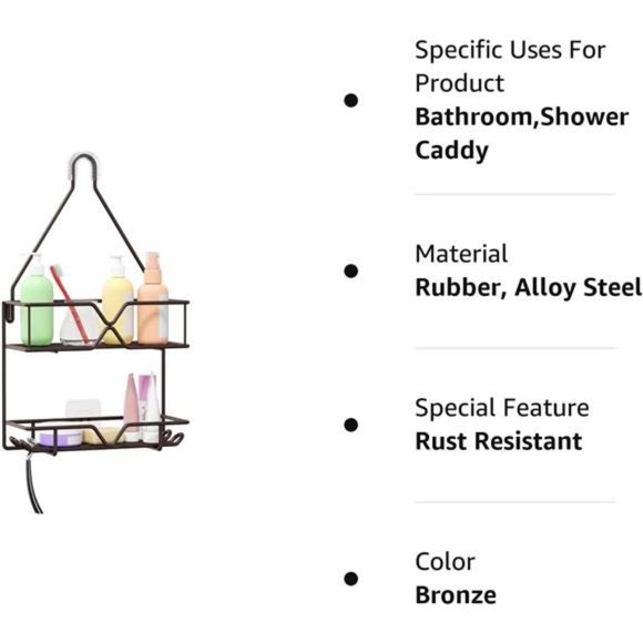 Shower Caddy Over Shower Head Hanging Bathroom Caddy for Shower Organizer 4Hooks - Picture 3 of 7